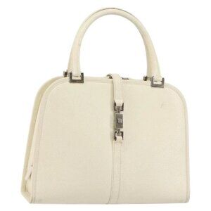 GUCCI Jackie Hand Bag Leather White Silver 002